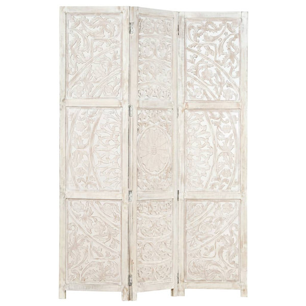 Bungalow Rose 3 Panel Room Divider Hand Carved Room Divider Screen